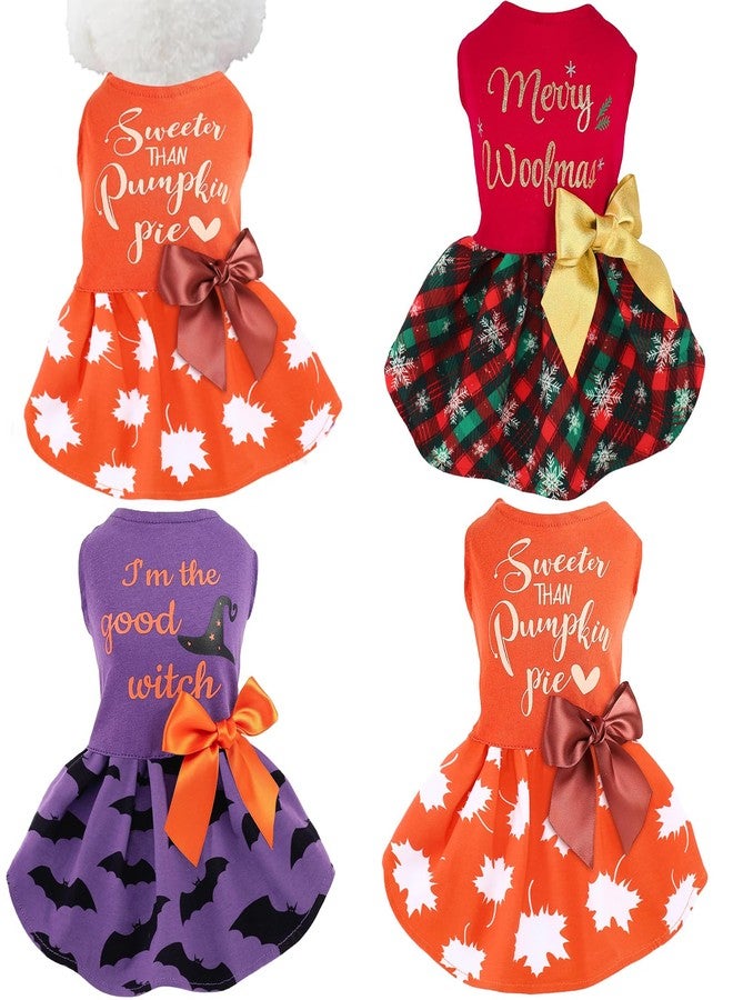 Abbylike 3 Pcs Seasonal Dog Outfits Christmas Halloween Thanksgiving Pet Costume Cotton Holiday Puppy Dress Lightweight Pet Apparel with Bowknot for Large Medium Cat Clothing, Small - Image 1